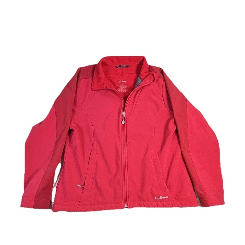 LL Bean Jacket Womens Large‎ Red Soft Shell Fleece Lined Full Zip Outdoor Hiking